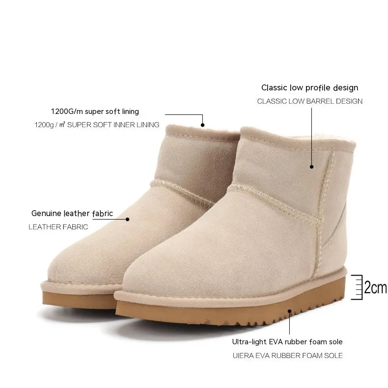 Low-cut Snow Boots Cowhide Rubber Fur Fashion Casual