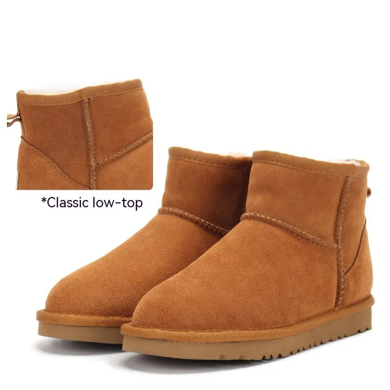 Low-cut Snow Boots Cowhide Rubber Fur Fashion Casual