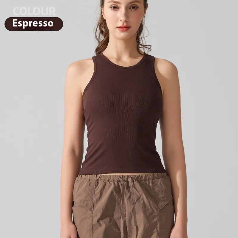 Europe And America Cross Border Yoga Vest Women's Rib Running With Chest Pad Tight Fitness