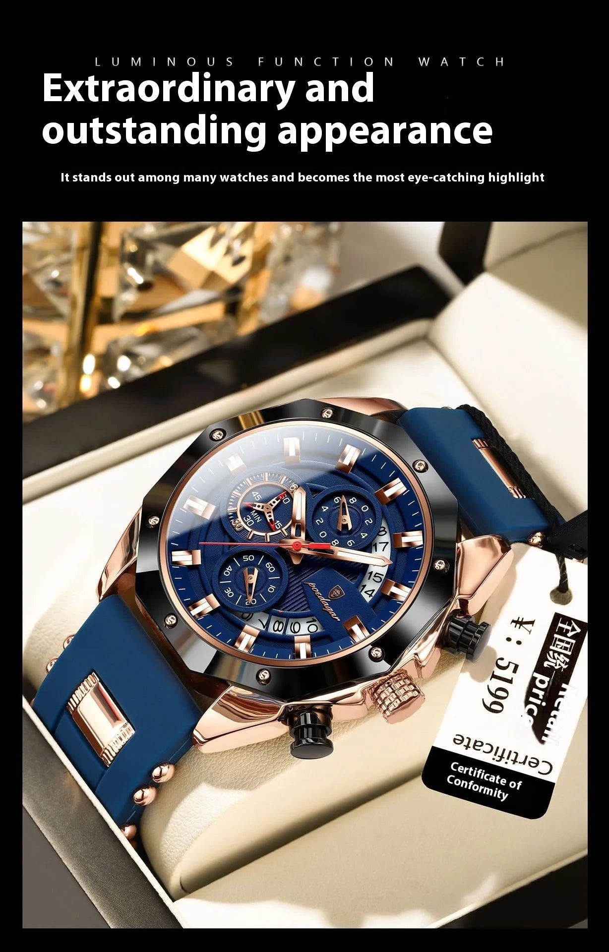 Silicone Band Multi-function Chronograph Men's Watch
