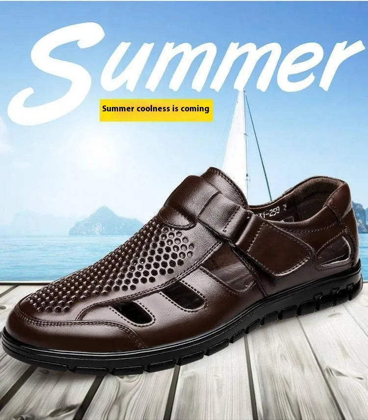 Men's Business Casual Hollow Work With Holes Leather Sandals