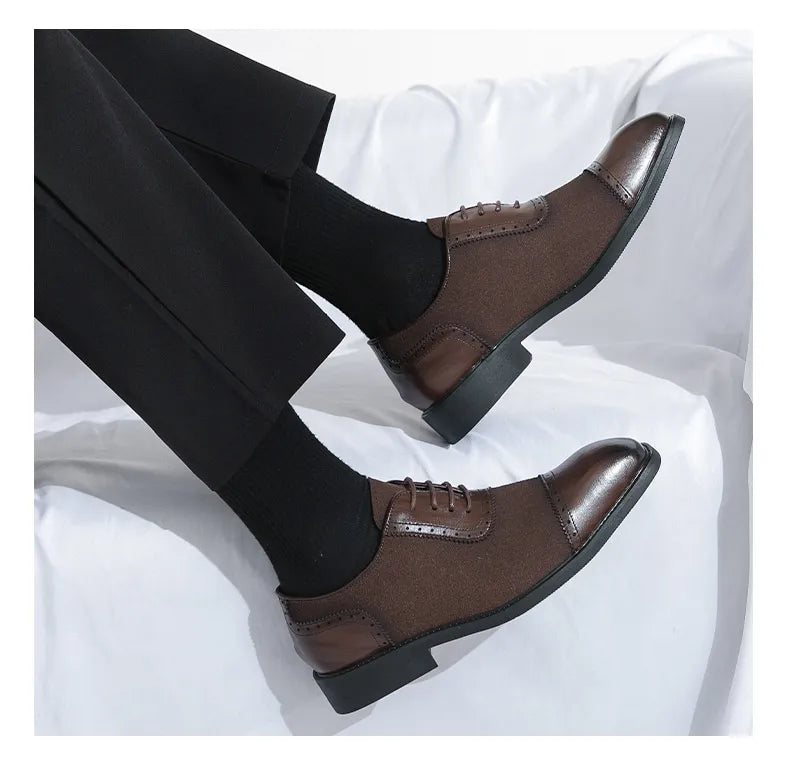 Men's Thick-soled Raised Round Toe Lace-up Business Leather Shoes