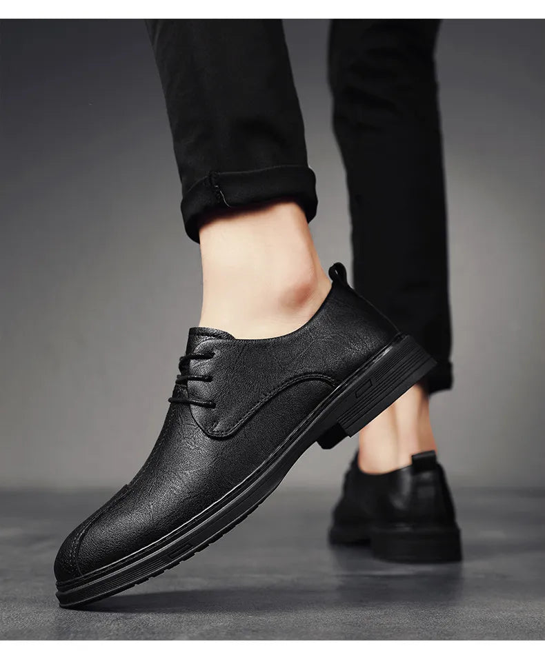 Plus Size Men's Casual Shoes Genuine Leather Lace-up Soft Bottom