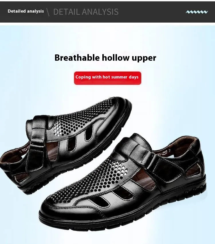 Men's Business Casual Hollow Work With Holes Leather Sandals
