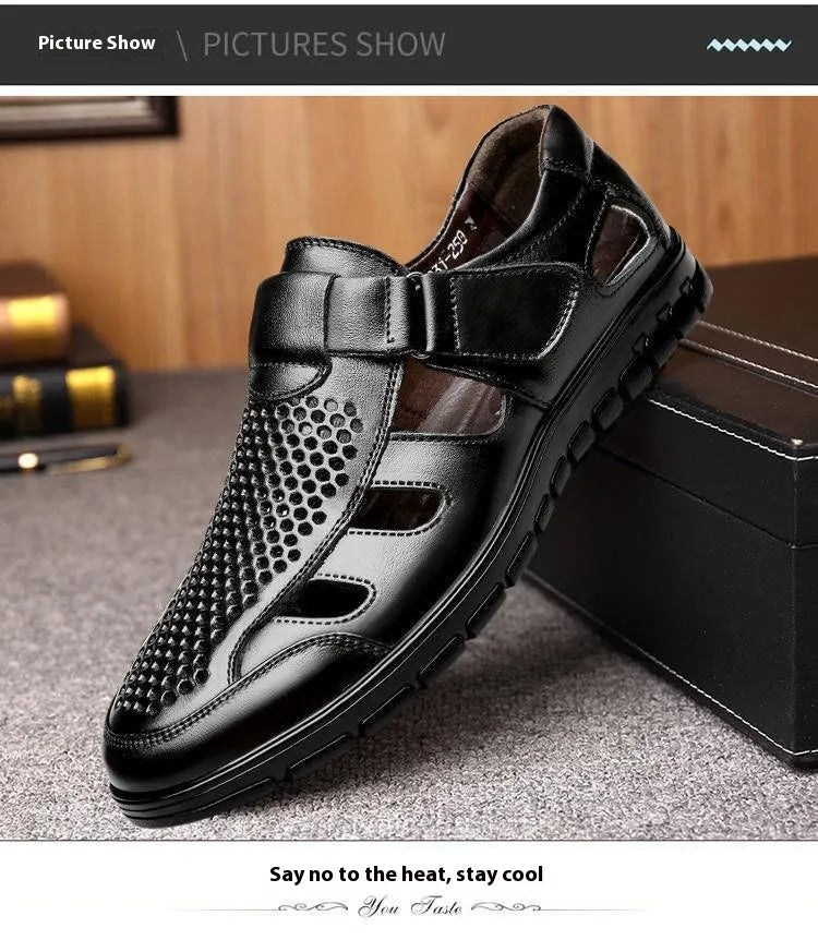 Men's Business Casual Hollow Work With Holes Leather Sandals
