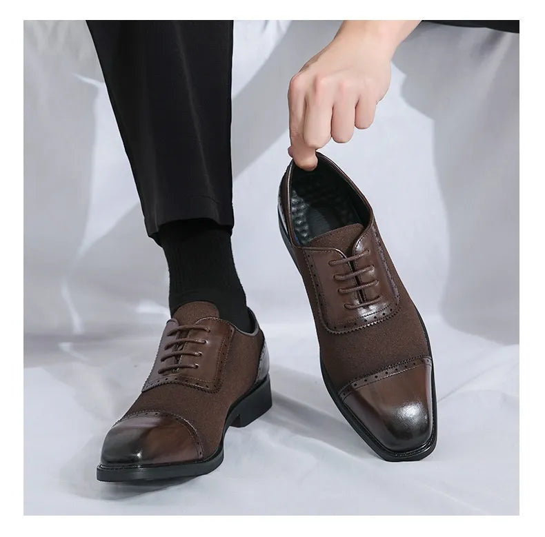 Men's Thick-soled Raised Round Toe Lace-up Business Leather Shoes