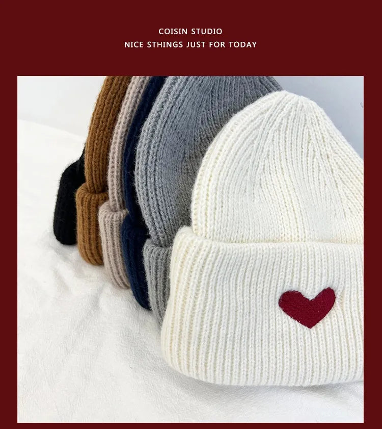 Sweet Loving Heart Embroidery Woolen Cap Children