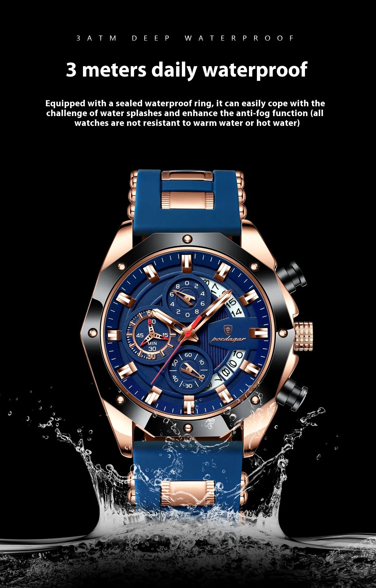 Silicone Band Multi-function Chronograph Men's Watch