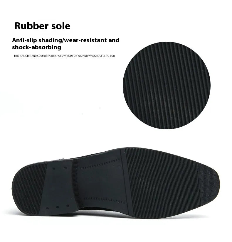 Men's Thick-soled Raised Round Toe Lace-up Business Leather Shoes