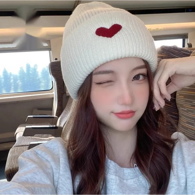 Sweet Loving Heart Embroidery Woolen Cap Children