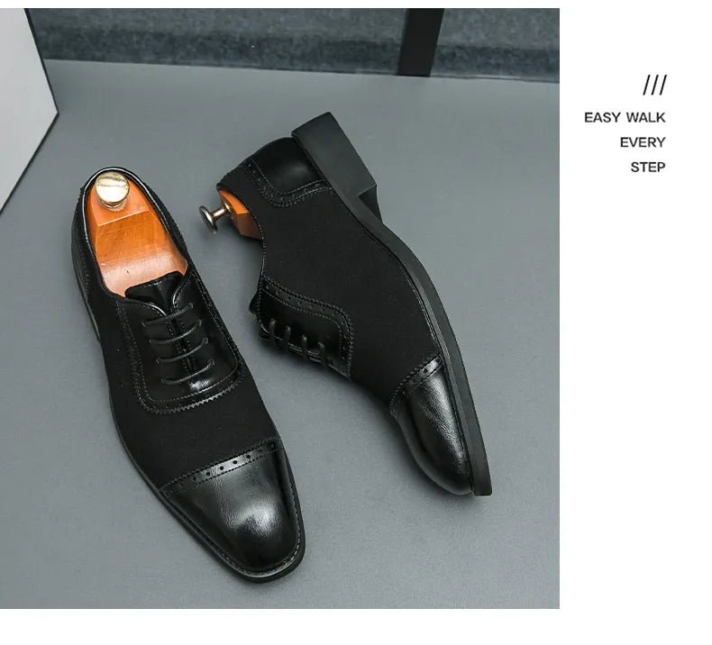 Men's Thick-soled Raised Round Toe Lace-up Business Leather Shoes