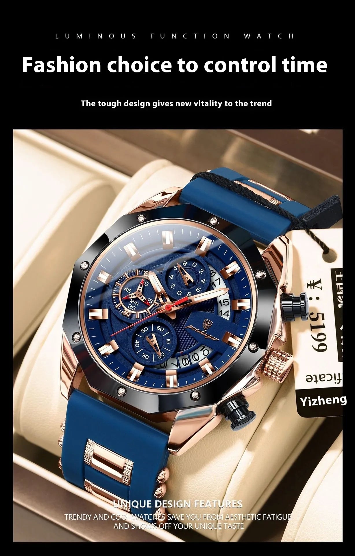 Silicone Band Multi-function Chronograph Men's Watch