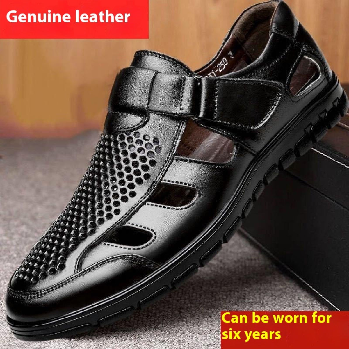 Men's Business Casual Hollow Work With Holes Leather Sandals