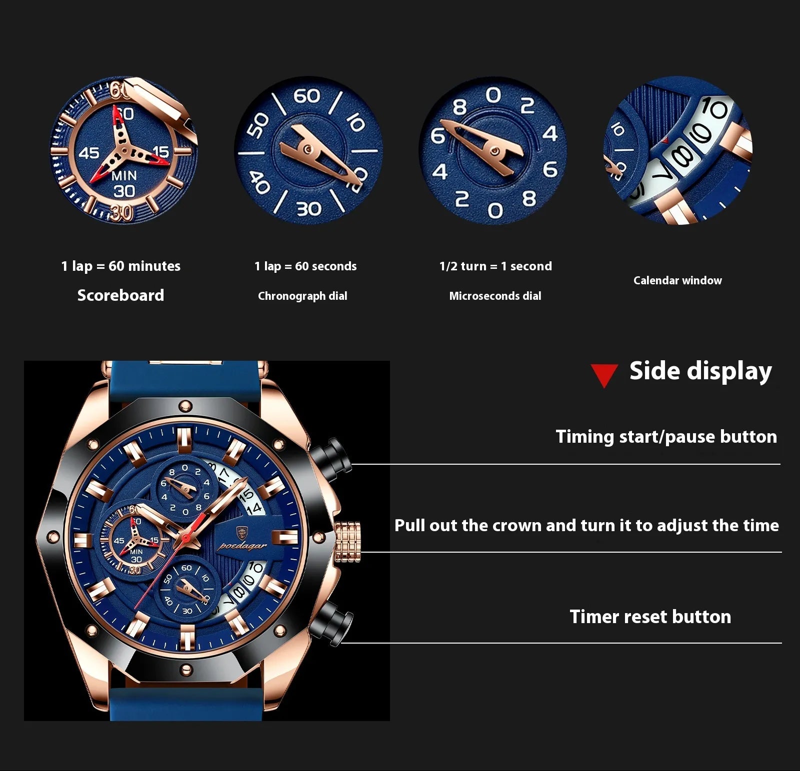 Silicone Band Multi-function Chronograph Men's Watch